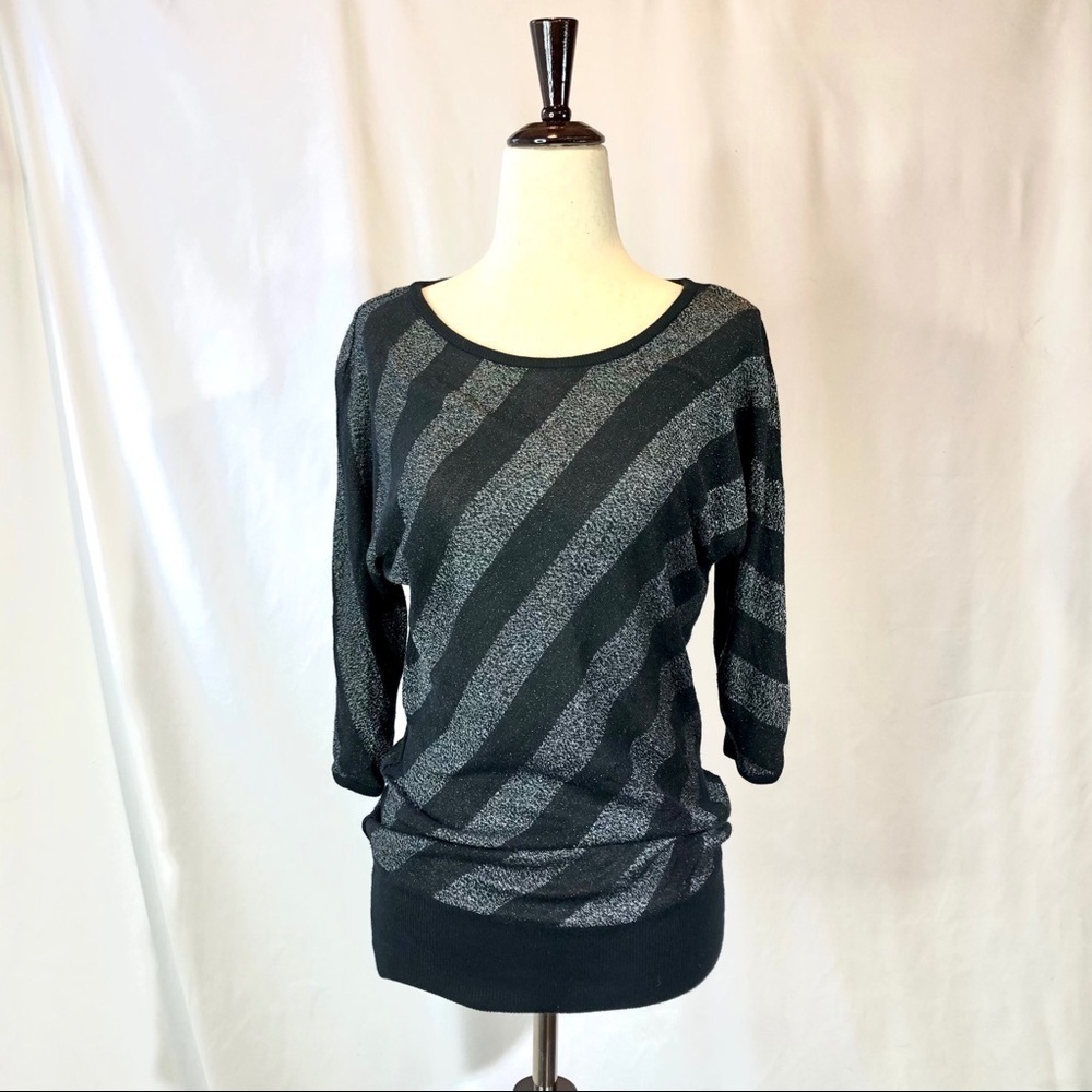 Rock & Republic sheer metallic striped tunic XS
